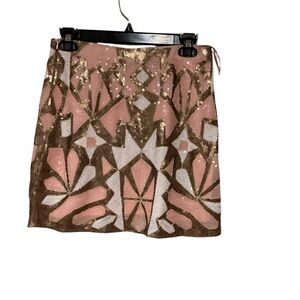 Blue B Collection Sequin Mini Skirt Taupe/Pink Size M NWT